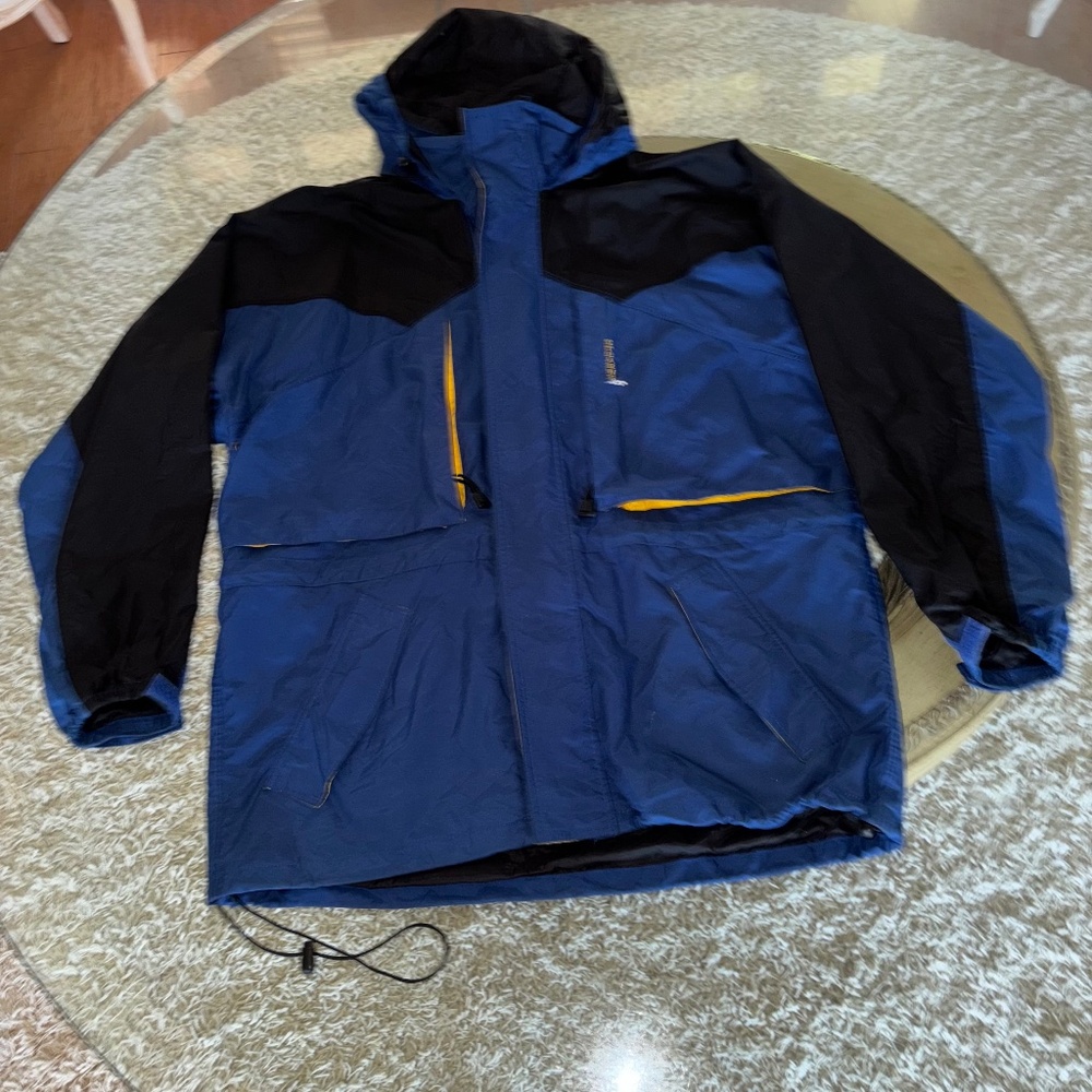 Stearns Dry Wear Rain Jacket Adult Mens Medium Blue Packable Hood Full Zip
